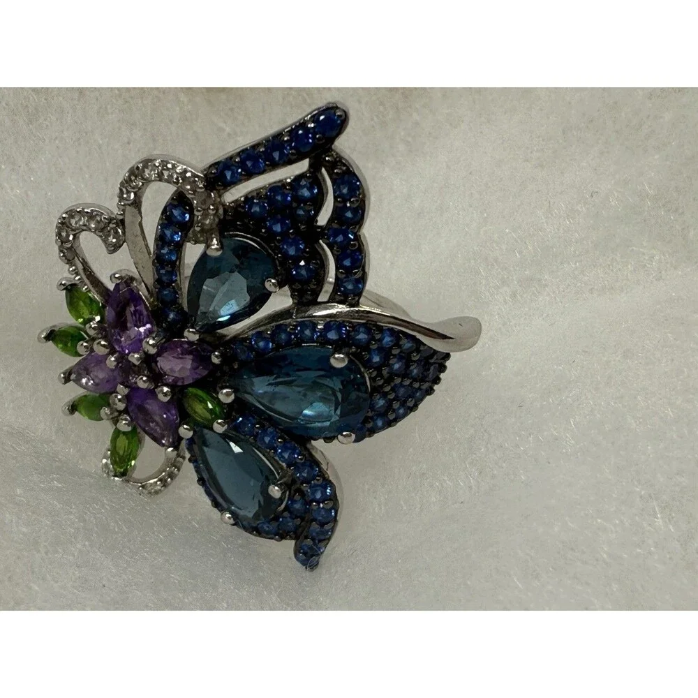 LONDON BLUE TOPAZ RHODIUM OVER‎ STERLING SILVER RING $270 MARKED BBJ 925 SZ 5.75